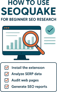 Instagram post graphic with checklist design showing _How to Use SEOquake for Beginner SEO Research_ with clean, modern layout and beginner-friendly visual style_ in a modern vector art style wit
